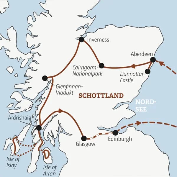 Auf der YOUNG LINE Reise nach Schottland reisen junge Traveller gemeinsam von Aberdeen bis Edinburgh zu Burgen, Lochs und Whiskybrennereien.