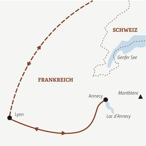 Die Route dieser YOUNG LINE Silvesterreise führt in die französische Metropole Lyon und in die Alpen nach Annecy
