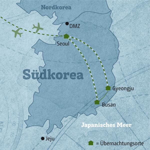 Reisekarte der Reise Marco Polo Individuell Südkorea