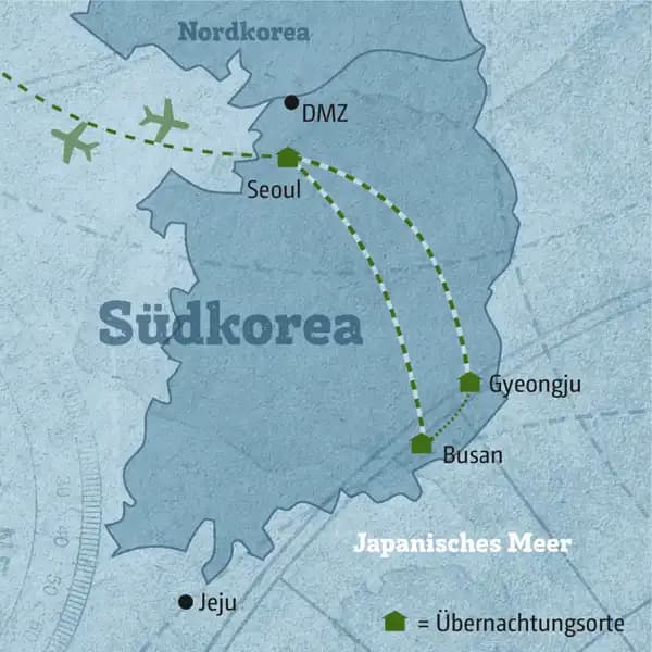 Reisekarte der Reise Marco Polo Individuell Südkorea