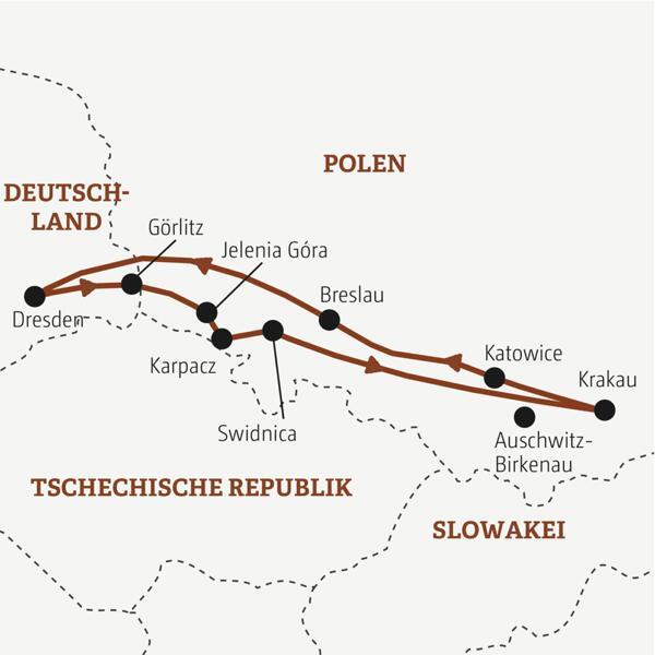 Reiseverlauf der Polen Marco Polo Reise.