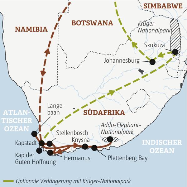 Reiseverlauf der Südafrika Reise