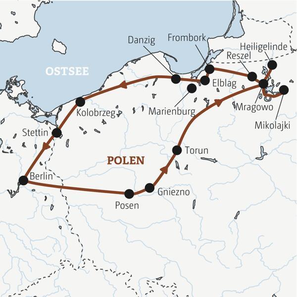 Reiseverlauf der Polen Marco Polo Reise.