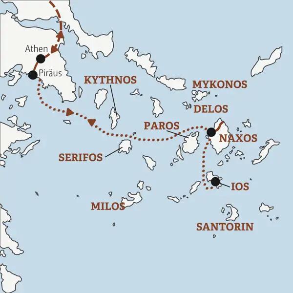 Auf der Rundreise YOUNG LINE Griechenland – Ins tiefe Blau der Ägäis reist man von Athen nach Naxos und Ios.