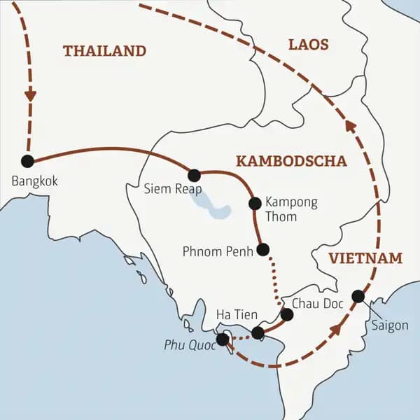 Die Rundreise mit YOUNG LINE durch drei Länder Asiens führt von Thailand über Kambodscha nach Vietnam.