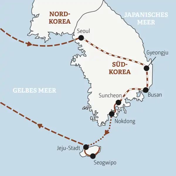 Deine Rundreise mit YOUNG LINE durch Südkorea führt dich von Seoul nach Gyeongju, nach Busan, weiter nach Suncheon Bay und schließlich auf die subtropische Urlaubsinsel Jeju