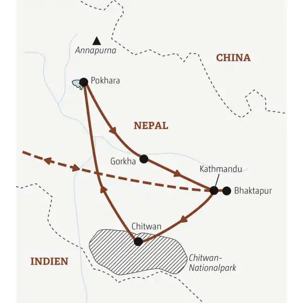 Ihre Reise mit der Mini-Gruppe nach Nepal führt Sie nach Kathmandu, in den Chitwan-Nationalpark, nach Bandipur, Pokhara und Bhaktapur.