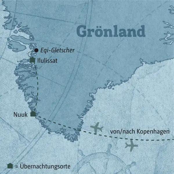 Auf Ihrer individuellen Reise nach Grönland besuchen Sie Nuuk und Ilulissat, und auch ein Ausflug zum Eqi-Gletscher steht auf dem Programm.
