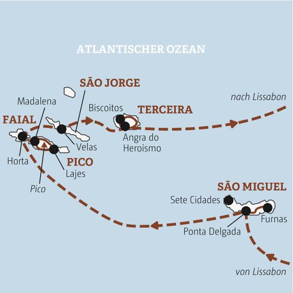 Reiseverlauf der Azoren - Portugal Reise.