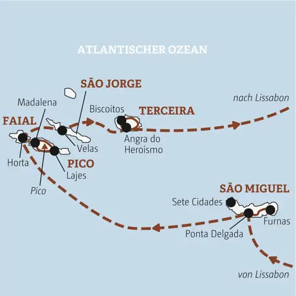 Reiseverlauf der Azoren - Portugal Reise.