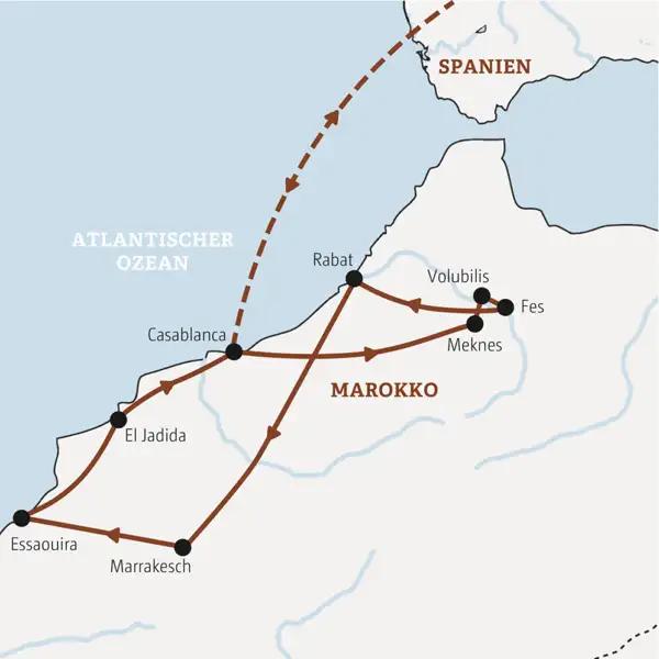 Reiseroute der Maroc-Polo Top Preis Reise nach Marokko