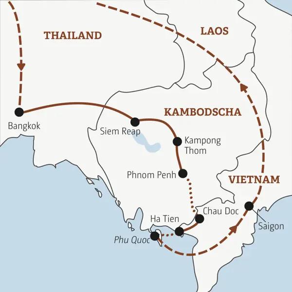 Die Rundreise mit YOUNG LINE durch drei Länder Asiens führt von Thailand über Kambodscha nach Vietnam.