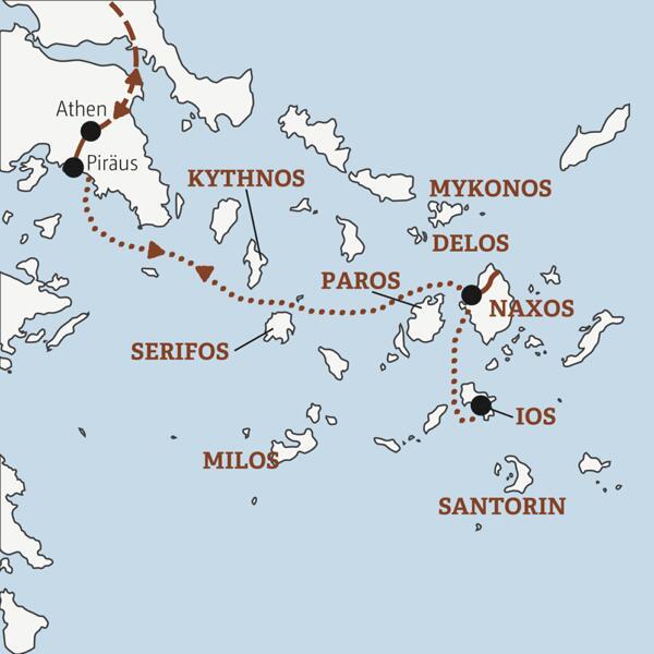 Auf der Rundreise YOUNG LINE Griechenland – Ins tiefe Blau der Ägäis reist man von Athen nach Naxos und Ios.