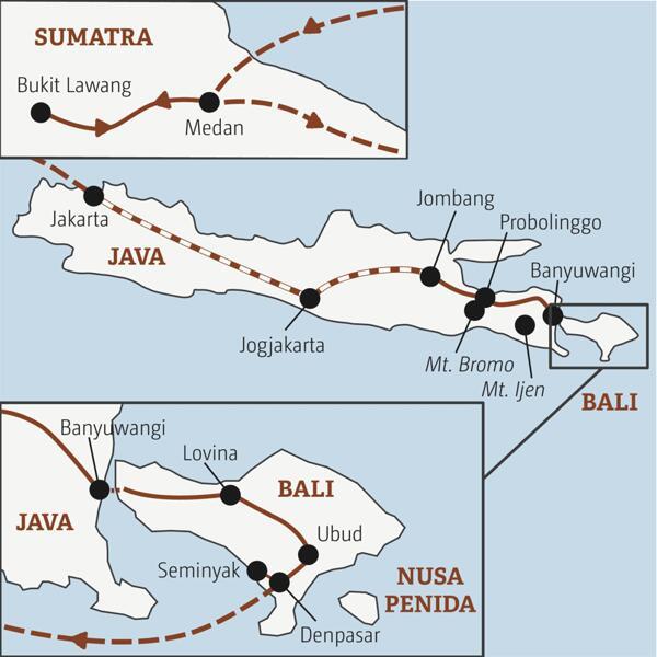 Die Rundreise mit YOUNG LINE durch Indonesien führt dich von Jakarta über Jogjakarta und den Mt. Bromo nach Lovina, Ubud und Seminyak - auf Wunsch mit Vorverlängerung auf Sumatra.