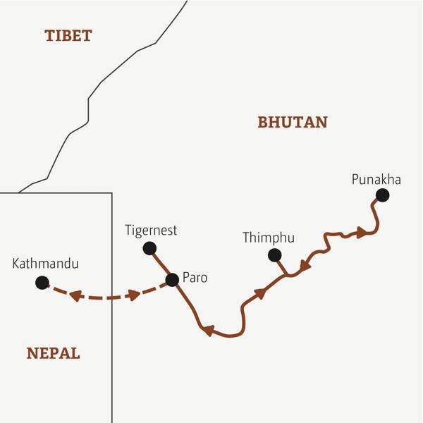 Reiseverlauf der Nepal und Bhutan Marco Polo Entdeckerreise.
