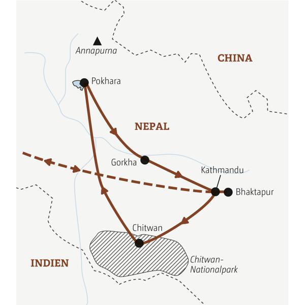 Reiseverlauf der Nepal Marco Polo Entdeckerreise.