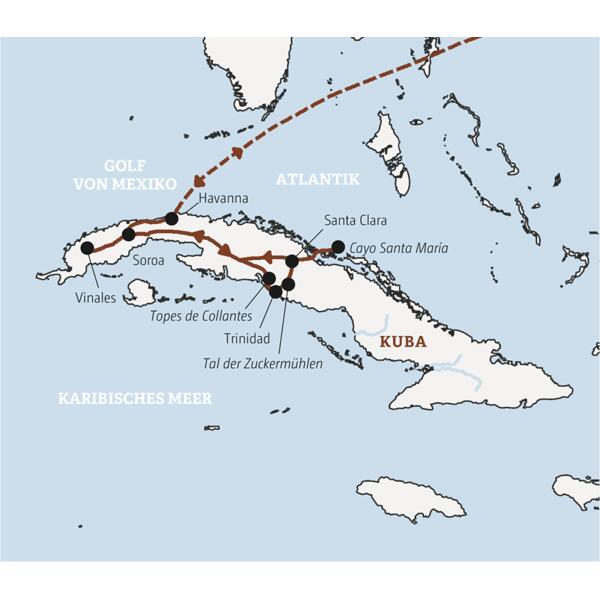 Ihre Rundreise durch Kuba mit Marco Polo in der Mini-Gruppe führt Sie von Havanna nach Vinales und dann weiter nach Trinidad, Santa Clara und Cayo Santa María.