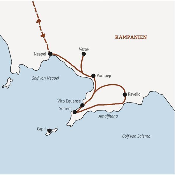 Am Golf von Sorrent entdecken Sie auf unserer Marco Polo Reise unter anderem Neapel, den Vesuv, Pompeji und Ravello.