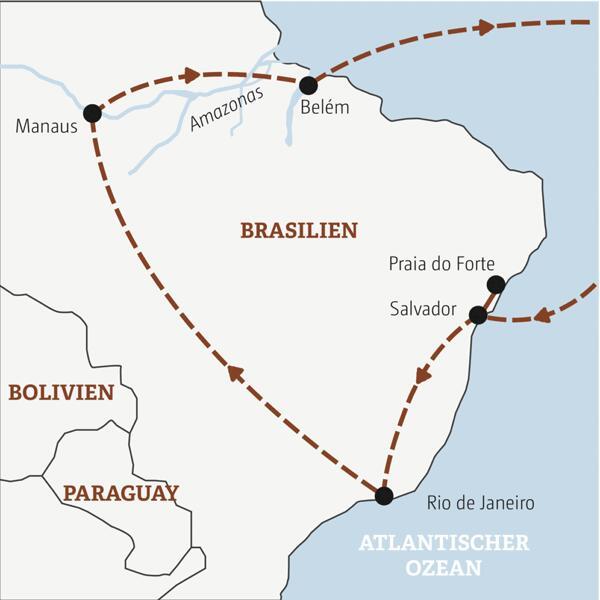Die Rundreise mit YOUNG LINE durch Brasilien führt dich von Salvador über Praia do Forte und über Rio bis nach Manaus am Amazonas.