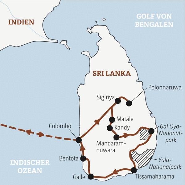 Reiseverlauf der Sri Lanka Marco Polo Entdeckerreise