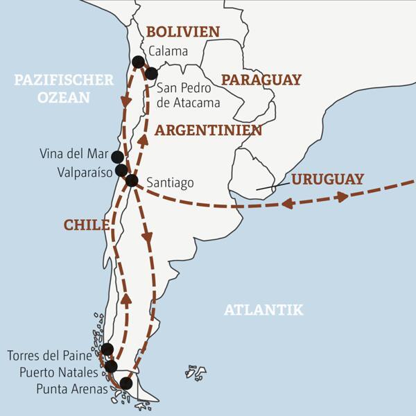 Die Rundreise mit YOUNG LINE durch Chile führt dich von Santiago nach San Pedro de Atacama, Puerto Arenas, Puerto Natales und Valparaiso.