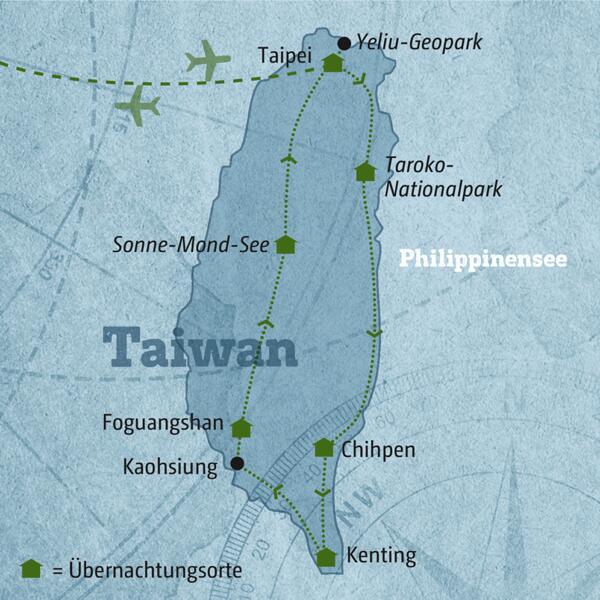 Ihre individuelle Rundreise nach Taiwan führt Sie von Taipei über den Taroko-Nationalpark, Kaohsiung und den Sonne-Mond-See.