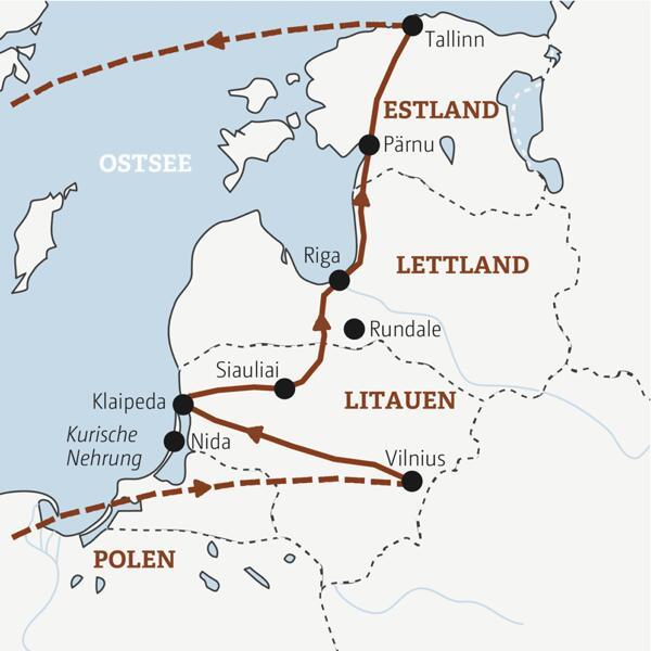 Reiseverlauf der Litauen, Lettland, Estland Marco Polo Top-Preis-Reise.