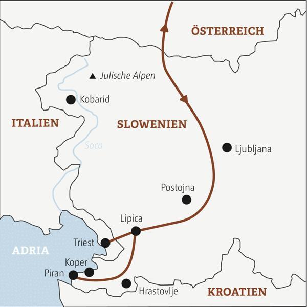 Reisekarte der Marco Polo Top Preis Reise nach Slowenien.