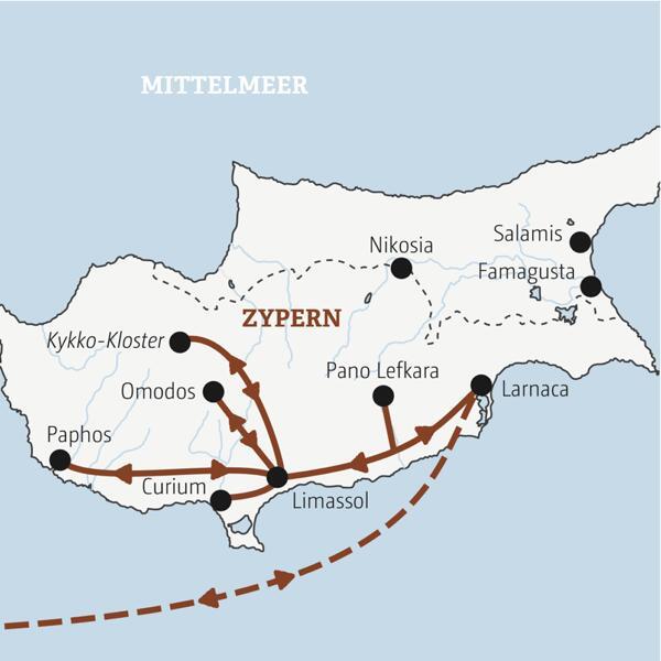 Reiseverlauf der Zypern Entdeckerreise