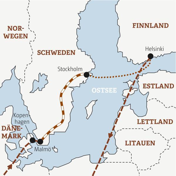 Reiseverlauf der Dänemark, Schweden, Finnland Marco Polo Entdeckerreise.