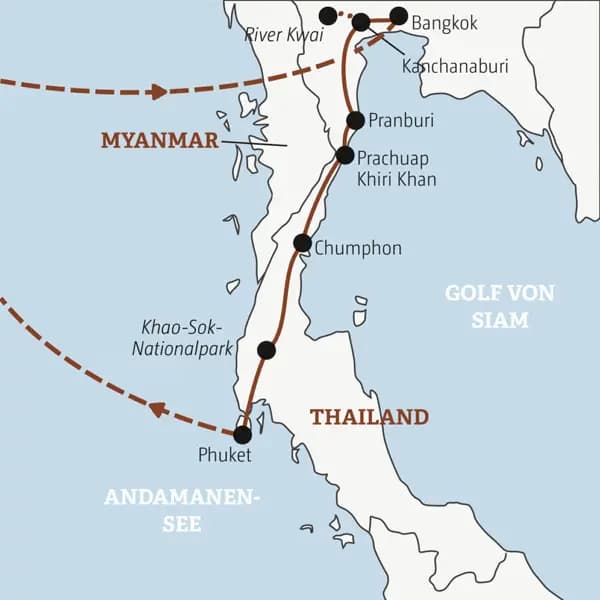 Auf dieser Rundreise mit YOUNG LINE erlebst du die Highlights von Thailand: Bangkok, River Kwai, Pranburi, den Kao-Sok-Nationapark.