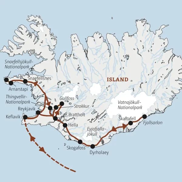 In kleiner Gruppe erleben wir Island im Winter. Auf dieser Marco Polo Reise in der Mini-Gruppe entdecken wir bizarre Eisformationen und dampfende Geysire. Gute Chancen, Polarlichter zu sehen!