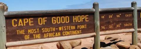 Schild am Kap der Guten Hoffnung mit Koordinaten