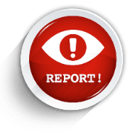 Ein roter Meldungsknopf mit Ausrufezeichen und dem Text "Report!".