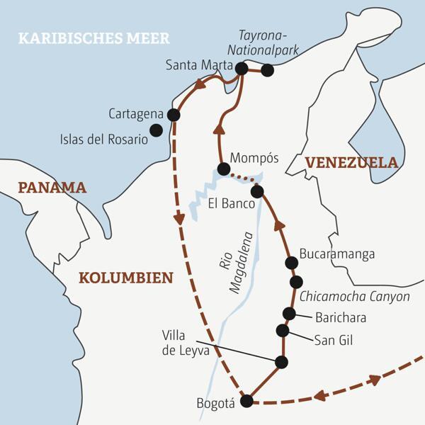 Die Rundreise mit YOUNG LINE durch Kolumbien führt dich von Bogotá nach Bucaramanga bis Santa Marta und Cartagena.