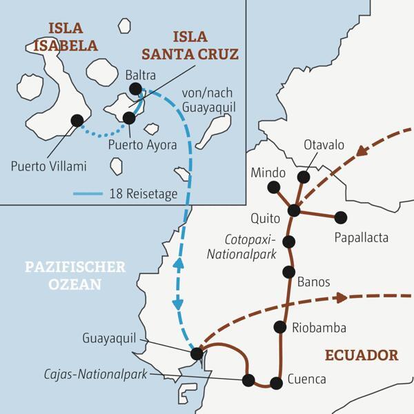 Die Rundreise mit YOUNG LINE durch Ecuador führt dich von Quito nach Mindo, Otavalo, in den Cotopaxi-Nationalpark, nach Banos, Riobamba, Cuenca, Guayaquil und auf Wunsch nach Galápagos.