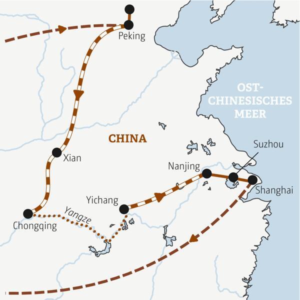 Reiseverlauf der China Marco Polo Entdeckerreise.