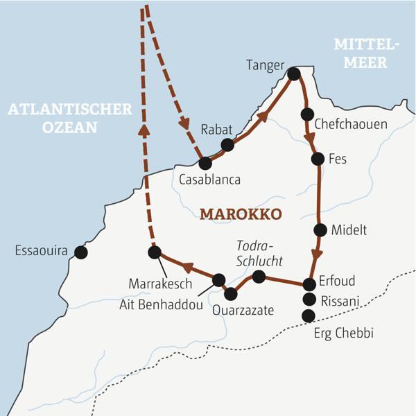 Reiseverlauf der Marokko Marco Polo Entdeckerreise.