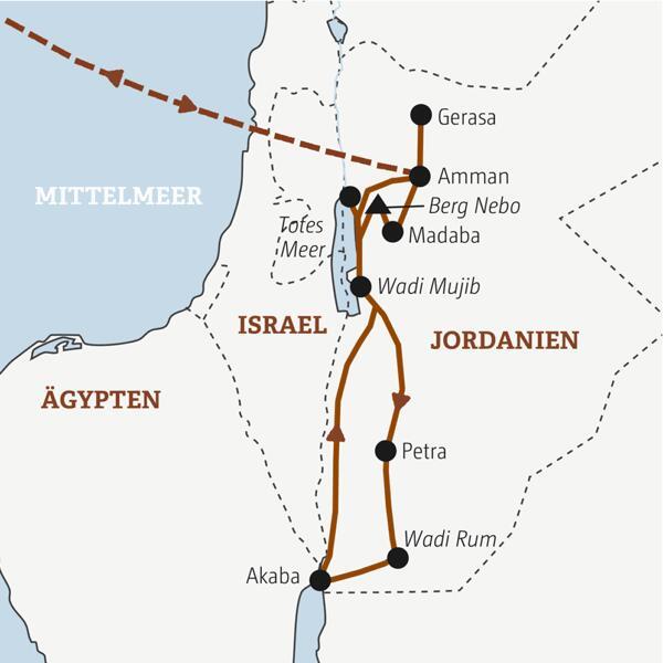 Reiseverlauf der Jordanien Marco Polo Entdeckerreise.