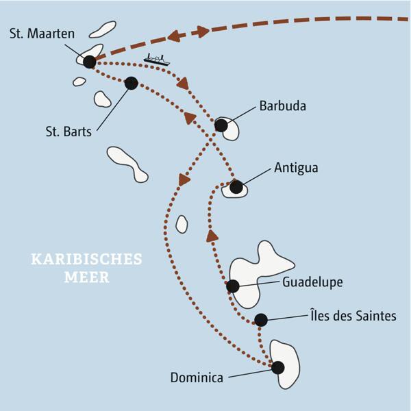 Reiseverlauf der St. Maarten Marco Polo Reise.