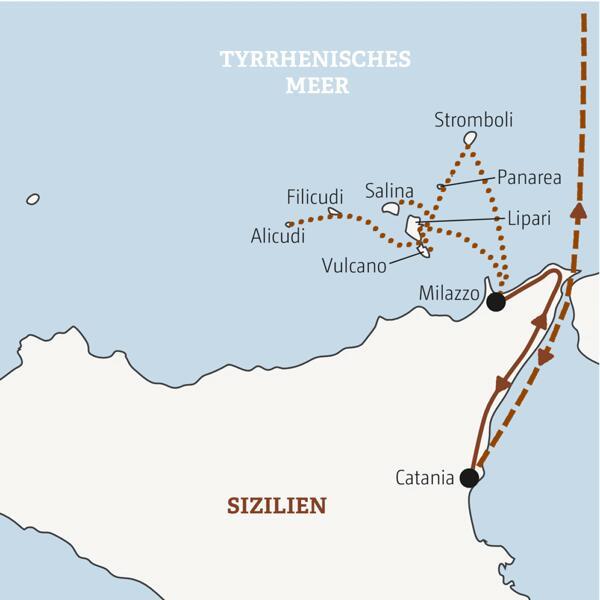 Reiseverlauf der Äolischen Inseln Reise