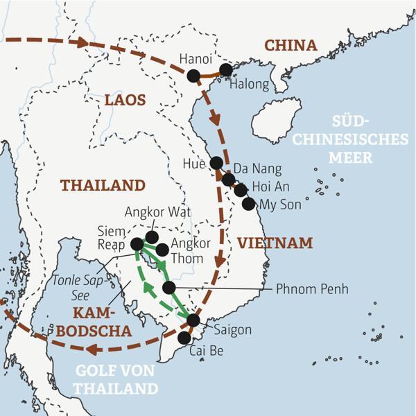 Reiseverlauf der Vietnam Entdeckerreise.