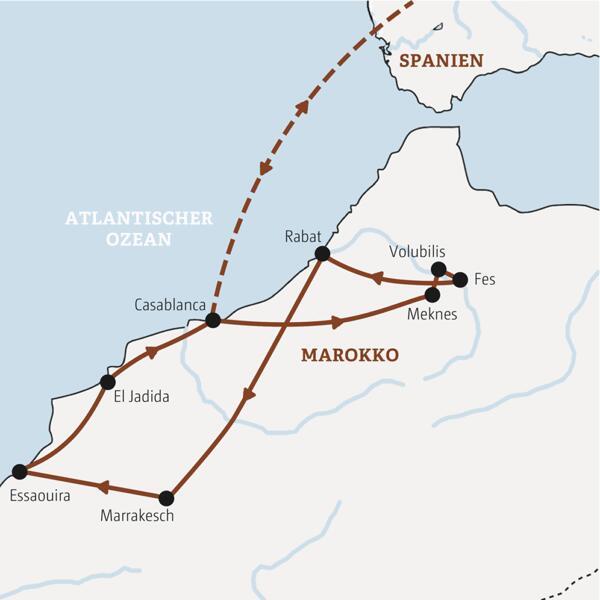 Reiseroute der Maroc-Polo Top Preis Reise nach Marokko