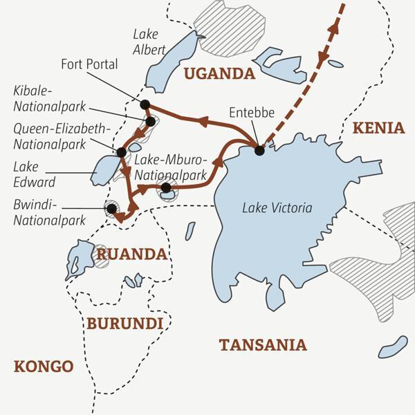 Reiseverlauf der Uganda Marco Polo Reise.