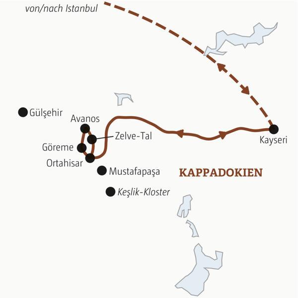 Reiseverlauf der Türkei - Kappadokien Marco Polo Entdeckerreise.