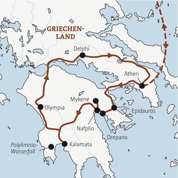 Reiseverlauf der Marco Poloe Reise Griechenland