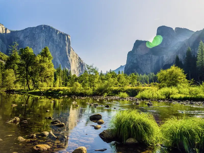 Auf unserer Rundreise durch den Westen der USA schnüren wir im Yosemite-Nationalpark die Wanderschuhe und statten den beeindruckenden Mammutbäumen, Sequoias, einen Besuch ab.