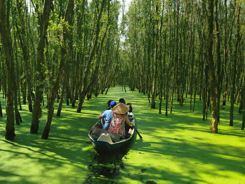 Auf Ihrer Marco Polo Rundreise durch Vietnam  besuchen Sie auch das Mekongdelta, das Sie per Boot und Fahrrad erkunden.