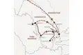 Die Karte zeigt den Verlauf unserer Marco Polo Usbekistan-Rundreise in kleiner Gruppe: Taschkent, Samarkand, Nurataugebirge, Buchara, Chiwa, Urgentsch.