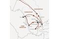 Die Karte zeigt den Verlauf unserer Marco Polo Usbekistan-Rundreise in kleiner Gruppe: Taschkent, Samarkand, Nurataugebirge, Buchara, Chiwa und Urgentsch.